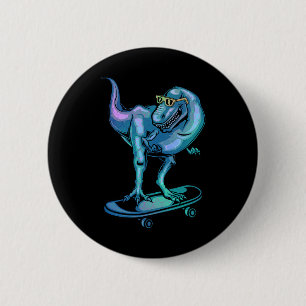 Badge Rond 5 Cm Dinosaure sur skateboard équipement de skateboard 