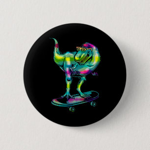 Badge Rond 5 Cm Dinosaure sur skateboard skateboardant équipement 