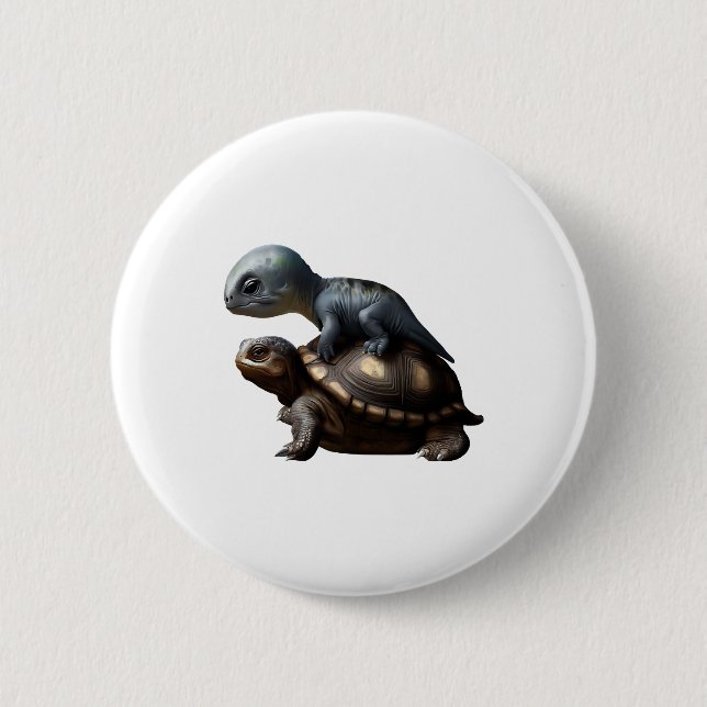 Badge Rond 5 Cm dinosaure sur tortue Copier (Devant)