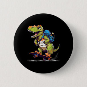 Badge Rond 5 Cm Dinosaure T Rex Skateboard Cool Dinosaure Skateur 