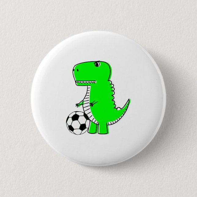 Badge Rond 5 Cm Dinosaure Vert Aime Le Football (Devant)