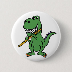 Badge Rond 5 Cm Dinosaure vert drôle de T-rex jouant la cannelure