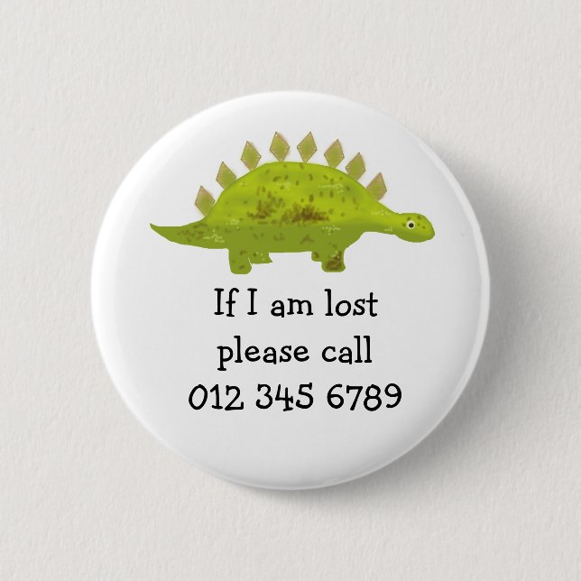 Badge Rond 5 Cm Dinosaure vert, Urgence pour enfants, Sécurité (Devant)
