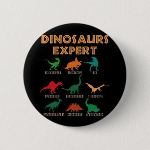 Badge Rond 5 Cm Dinosaures Expert Garçons Filles Dino T-rex Spinos