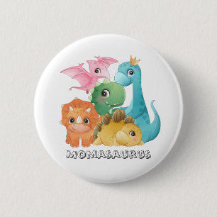Badge Rond 5 Cm Dinosaures mignon coloré Baby shower Momasaurs