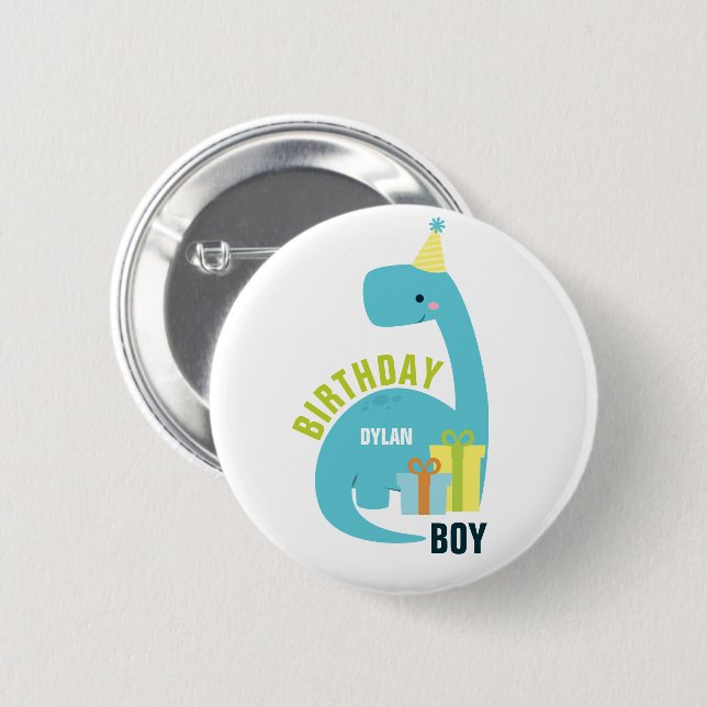 Badge Rond 5 Cm Dinosaures Thème "Birthday Boy" Personnalisé (Devant & derrière)