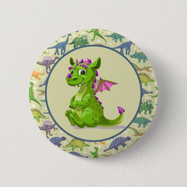 Badge Rond 5 Cm Dinosaures verts (Devant)