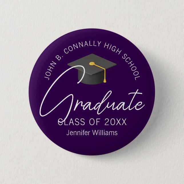 Badge Rond 5 Cm Diplômé en violet foncé Diplôme personnalisé (Devant)