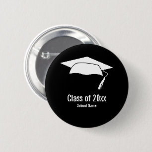 Badge Rond 5 Cm Diplôme Noir Blanc Nom de l'école Promotion 2026