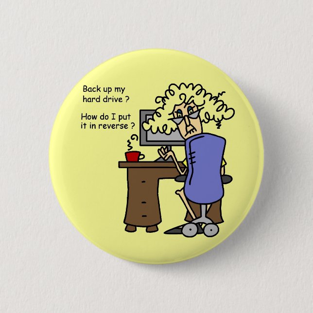 Badge Rond 5 Cm Disque Dur Sauvegarde Humoristique (Devant)