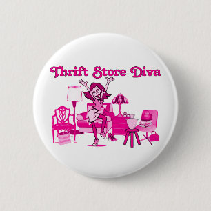 Badge Rond 5 Cm Diva de magasin d'occasions ronde