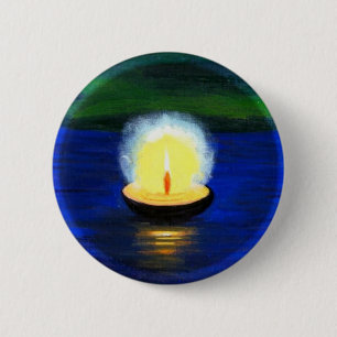 Badge Rond 5 Cm Diwali Deepa peint flottant sur l'eau