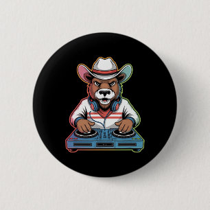 Badge Rond 5 Cm Dj Bear Cowboy Mixage Beats