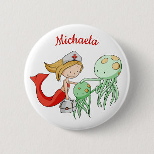 Badge Rond 5 Cm Docteur Vétérinaire Sirène avec des Pieuvres Perso