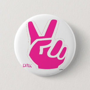 Badge Rond 5 Cm Doigts de paix - rose
