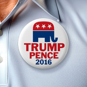 Badge Rond 5 Cm Donald Trump et Mike Pence Eléphant Républicain