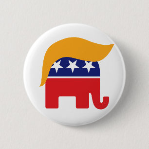 Badge Rond 5 Cm Donald Trump GOP Éléphant Cheveux