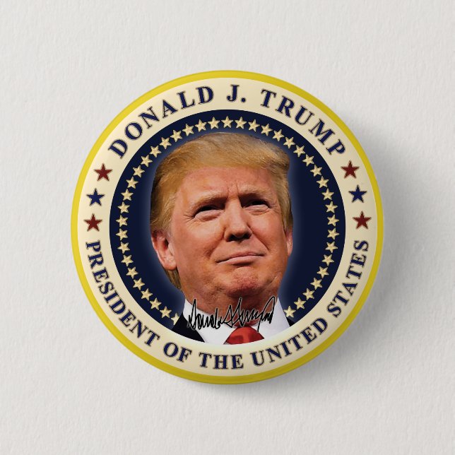 Badge Rond 5 Cm Donald Trump Inauguration Gold Stars Souvenir (Devant)
