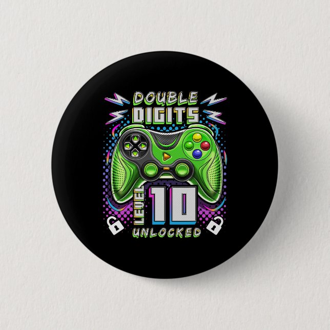 Badge Rond 5 Cm Double chiffres Niveau 10 Déverrouillé Jeu vidéo 1 (Devant)