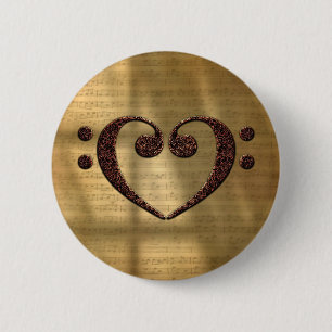 Badge Rond 5 Cm Double musique de feuille vintage d'or de coeur de