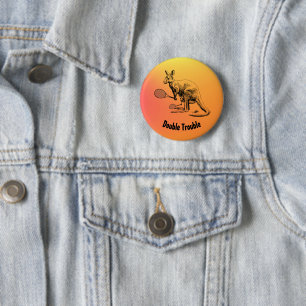 Badge Rond 5 Cm Double problème Kangaroo Tennis Player