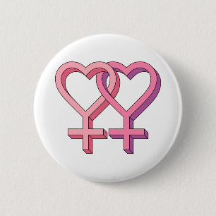 Badge Rond 5 Cm Double symbole femelle de coeurs
