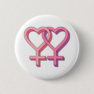 Badge Rond 5 Cm Double symbole femelle de coeurs