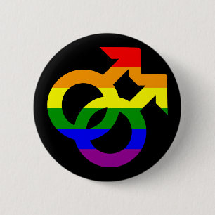 Badge Rond 5 Cm Double symbole masculin d'arc-en-ciel