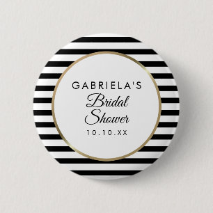 Badge Rond 5 Cm Douche de Mariage Élégante Rayure Noir et Blanc