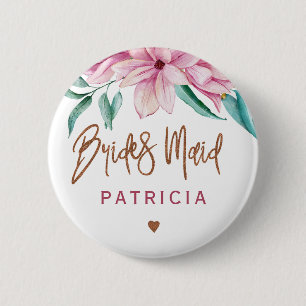 Badge Rond 5 Cm Douche nuptiale en cuivre rose fleuri