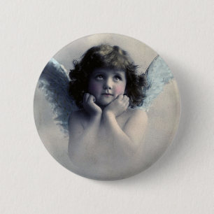 Badge Rond 5 Cm Doux Rosy Cheeked Vintage Angel dans les nuages