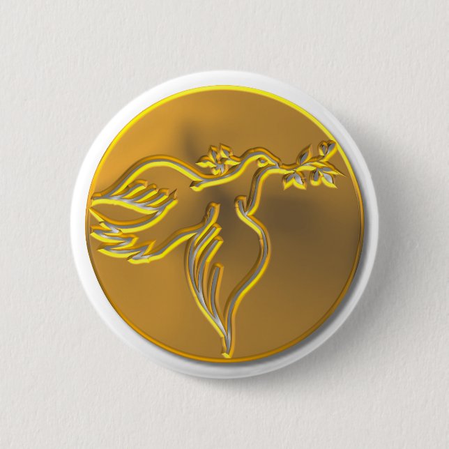 Badge Rond 5 Cm Dove d'Or de la Paix - Esprit Saint (Devant)