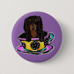 Badge Rond 5 Cm Doxie noir à longs poils