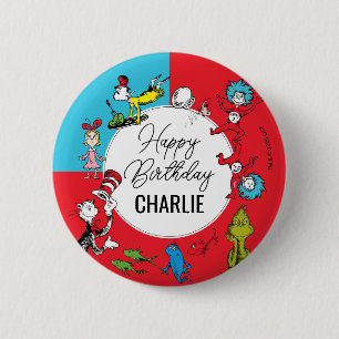 Badge Rond 5 Cm Dr. Seuss - Personnages Anniversaire Enfants