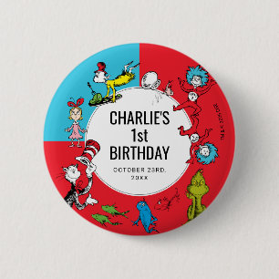 Badge Rond 5 Cm Dr. Seuss - Personnages Anniversaire Enfants
