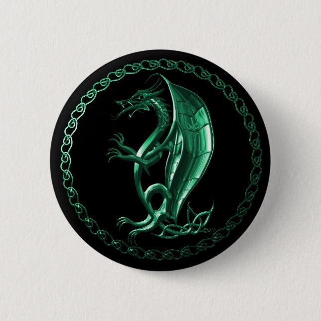 Badge Rond 5 Cm Dragon celtique vert (Devant)
