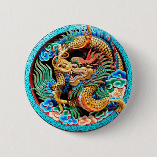 BADGE ROND 5 CM DRAGON CHINOIS COLORÉ