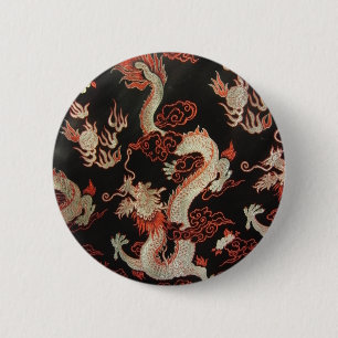 Badge Rond 5 Cm Dragon chinois d'argent