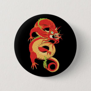 Badge Rond 5 Cm Dragon chinois rouge