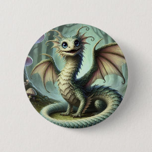 Badge Rond 5 Cm Dragon Jabberwocky Mignon Créature Fantastique Art