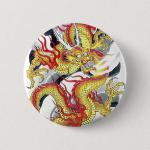 Badge Rond 5 Cm Dragon jaune japonais