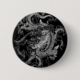 Badge Rond 5 Cm Dragon noir et blanc