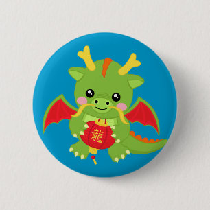 Badge Rond 5 Cm Dragon tenant la lanterne