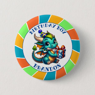 Badge Rond 5 Cm Dragon Theme Birthday Boy