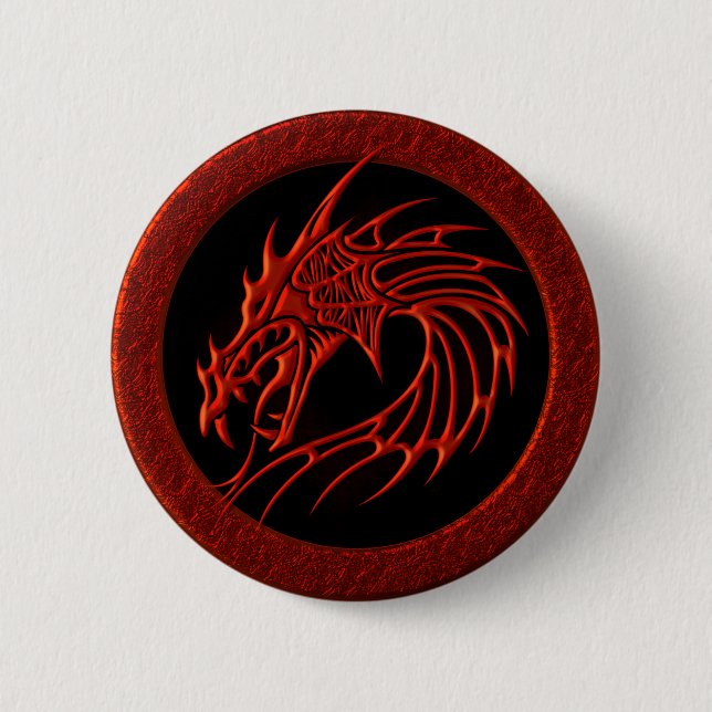 BADGE ROND 5 CM DRAGON TRIBAL ROUGE (Devant)