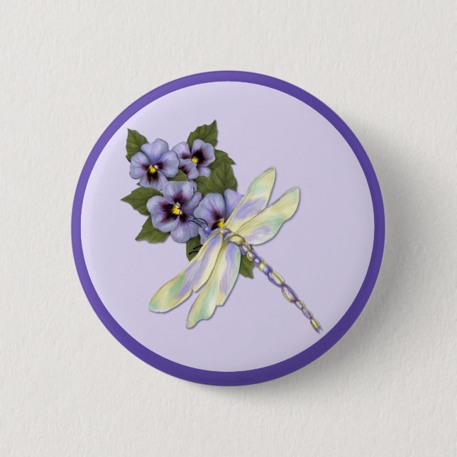 Badge Rond 5 Cm Dragonfly et Pansies (Devant)