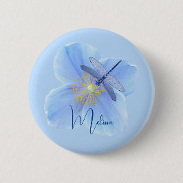 Badge Rond 5 Cm Dragonfly on Blue Poppy bouton