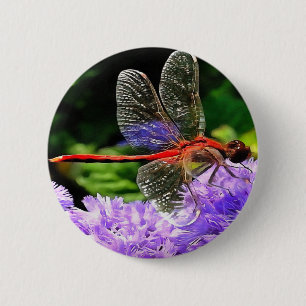 Badge Rond 5 Cm Dragonfly rouge sur Violet Violet Fleurs
