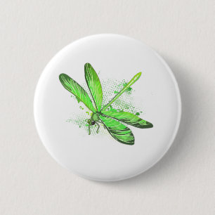 Badge Rond 5 Cm Dragonfly vert