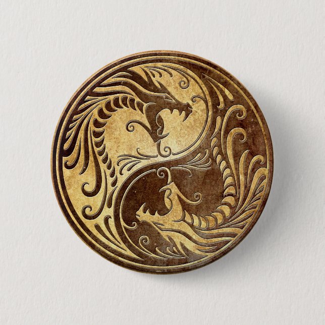Badge Rond 5 Cm Dragons en pierre de Yin Yang (Devant)